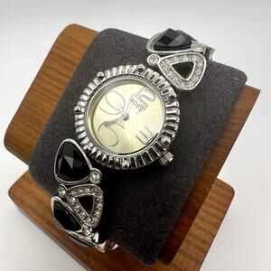 Most Bracelet Watch Champagne Tone Dial Black Triangle Stones w Crystals